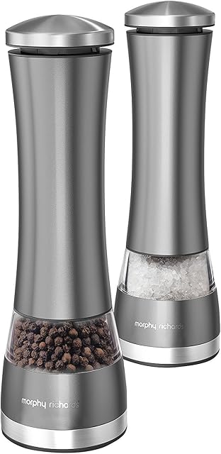 Morphy Richards 974237 Accents Electronic Salt and Pepper Mill Set, Stainless Steel, Titanium 0.61 x 6.5 x 6.5 cm