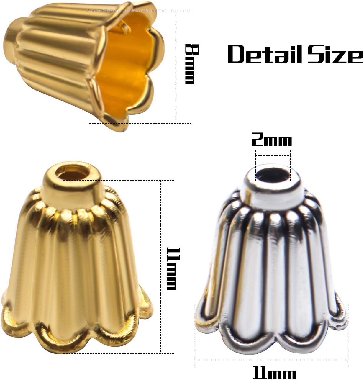Aylifu Bead Caps Accessories, 100pcs Flower Spacer Bead Caps Antique Alloy Cone Bead Caps Tassel Ends Cap Jewelry for Bracelet Necklace Earring Crafts Making