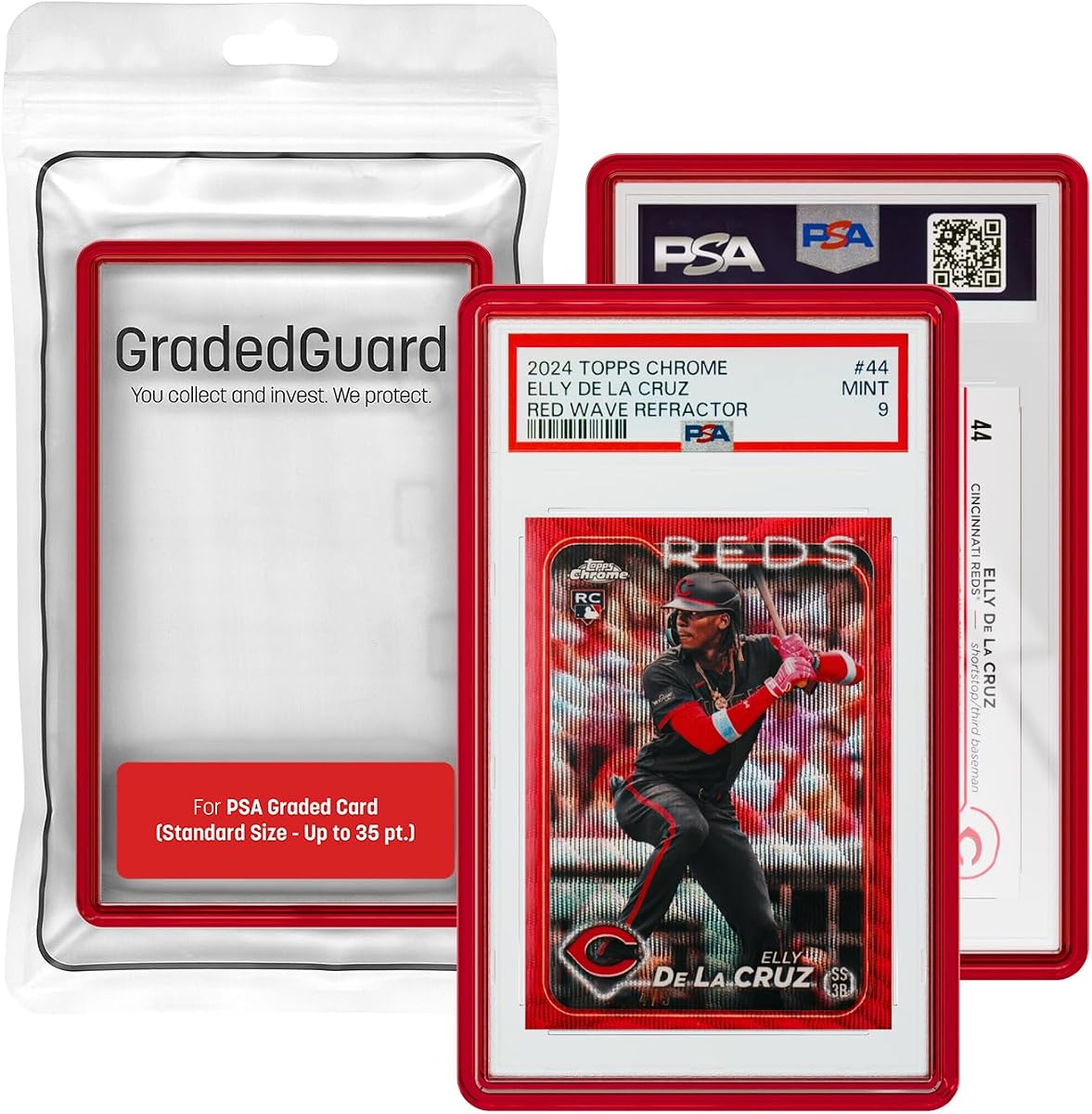 GradedGuard Jewel Case PSA Card Slab Protector, Translucent Vibrant Color Frame, Standard Size, Drop & Scratch Proof Holder for Graded Sports TCG Cards (Ruby)