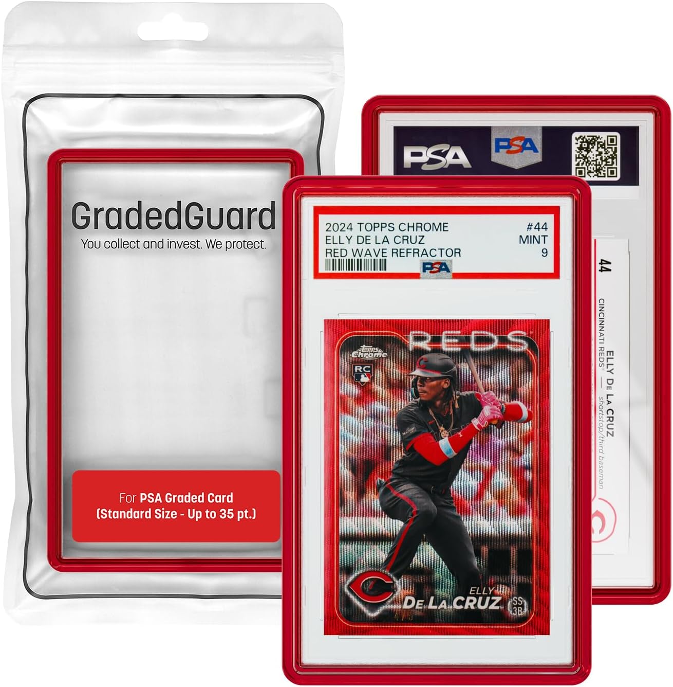 Graded Card Guard Case for Standard PSA Slab Case | Transparent Deep Colors | High Gloss Finish | Stackable | Made to Fit PSA | Solid TPU and PC Design (Ruby)