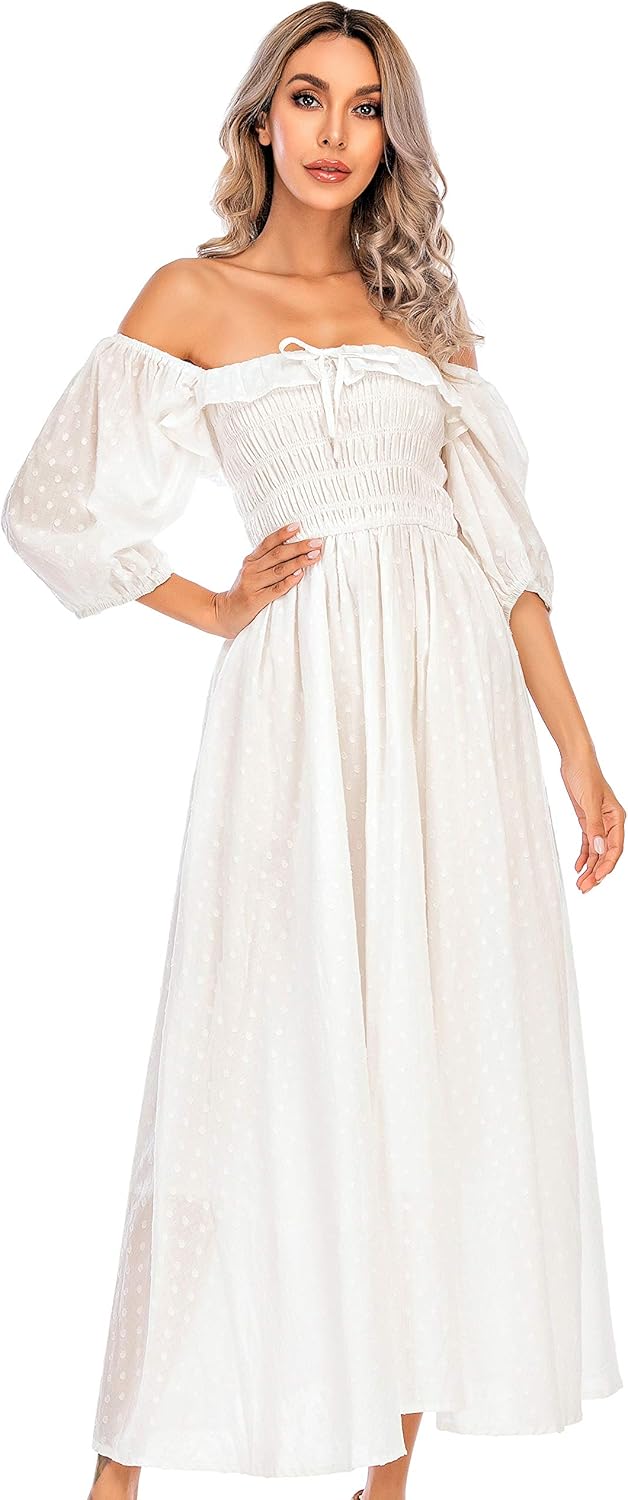R.Vivimos Women Summer Half Sleeve Cotton Ruffled Vintage Elegant Backless A Line Flowy Long Dresses - Image 2