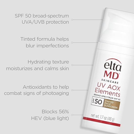 UV AOX Elements Tinted Mineral Face Sunscreen Lotion, Tinted Moisturizer for Face SPF 50 with Antioxidants
