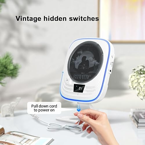 Miniatura 4 de Reproductor de CD portátil con Bluetooth 5.0, reproductor de CD Boombox altavoces estéreo de alta fidelidad, radio FM de escritorio montado en la