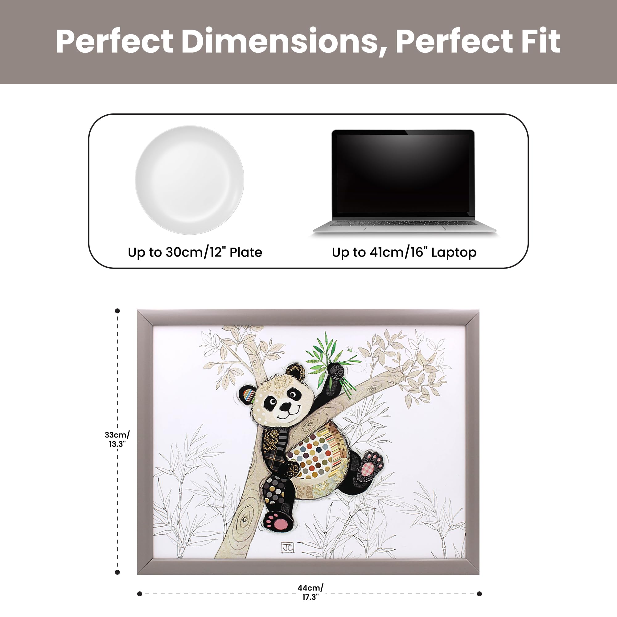 Lesser & Pavey Bug Art Po Zi Panda Plateau avec pouf pour servir des plats | Jolis plateaux pour manger sur les genoux pour le dîner ou le déjeuner | Plateaux alimentaires nouvellement conçus pour les