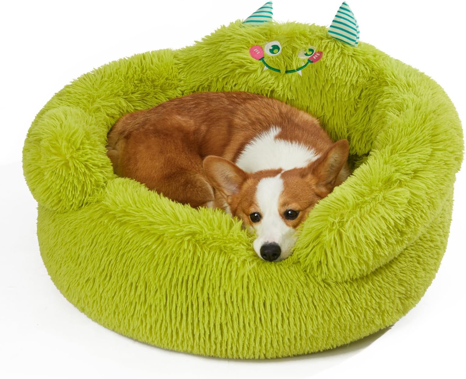 Jiupety Calming Dog Bed, Indoor High Bolster Donut Dog Beds, Comfortable Plush Cuddler, L(27"x27"x14") Size for Medium Dogs, Green