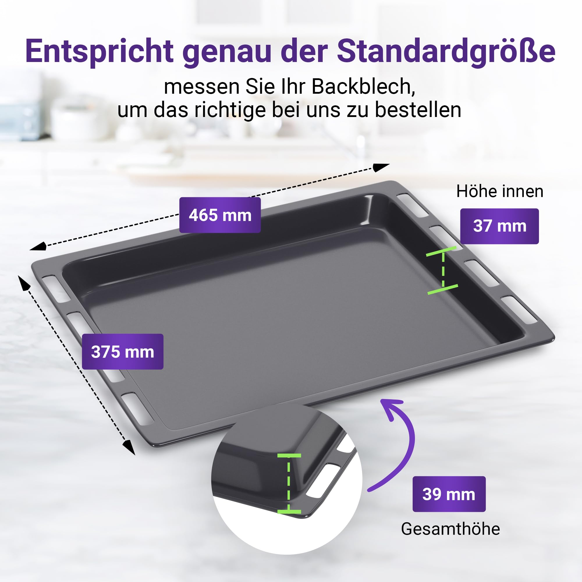 Tiefes Backblech 465x375 x39 mm Ersatz für Siеmens Bosch 00574912 | Fettpfanne Emailliert, Blech Ausziehbar, für Backofen