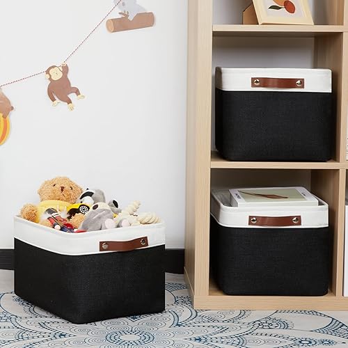 Vista 318 de HNZIGE - Canastas pequeñas de tela para organización (paquete de 6) canastas plegables de almacenamiento para estantes, armarios, lavandería, Asas