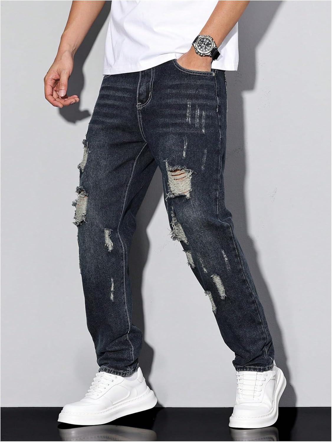 Verdusa Men's Vintage Distressed Ripped Jeans Straight Leg Denim Pants with Pockets - Image 3