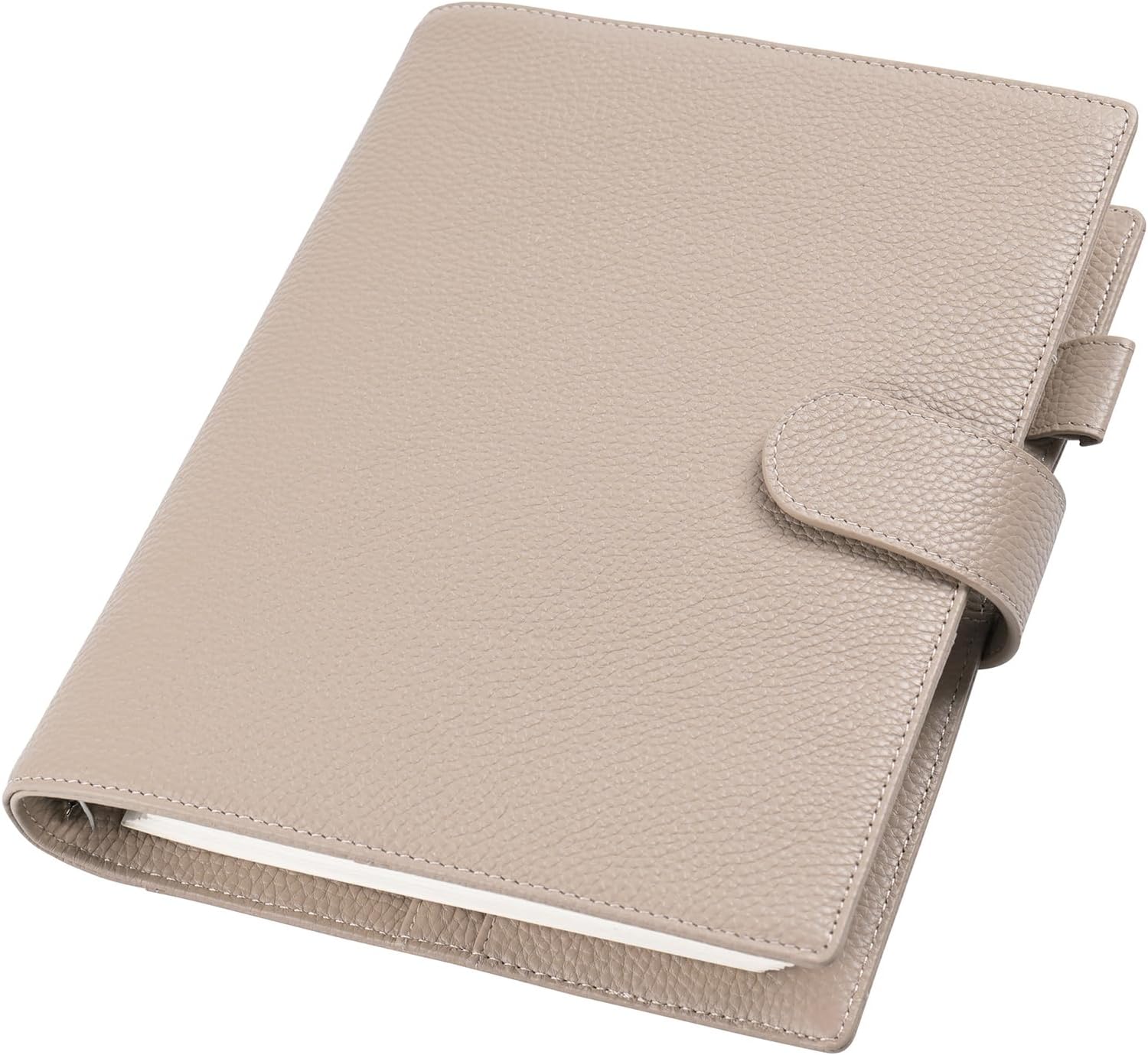 Moterm A5 Elite Rings Planner - Genuine Leather Binder Organizer Without Big Back Pocket (Pebbled-Taupe, 25mm Ring)