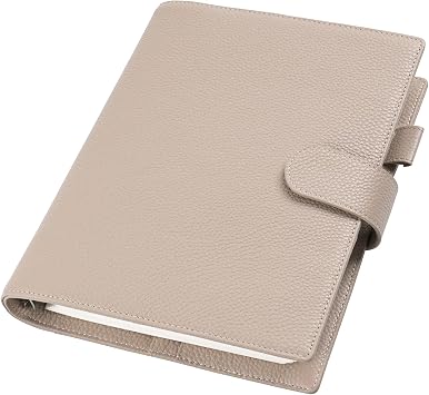 Moterm A5 Elite Rings Planner - Genuine Leather Binder Organizer Without Big Back Pocket Pebbled-Taupe, 25mm Ring