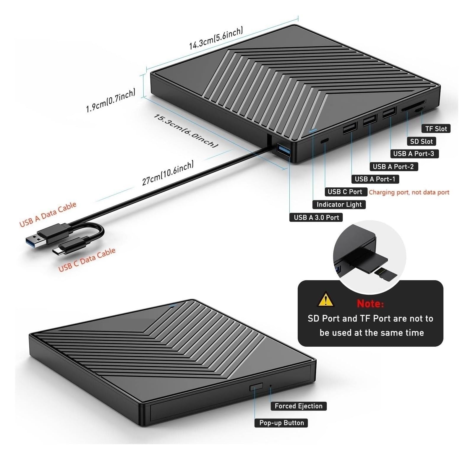 Zewnętrzny Napęd DVD/CD Do Laptopa Z Torbą 7 W 1 USB 3.0 Ultracienki Przenośny Odtwarzacz I Nagrywarka DVD/CD/VCD Wyczyść Proces Odtwarzania