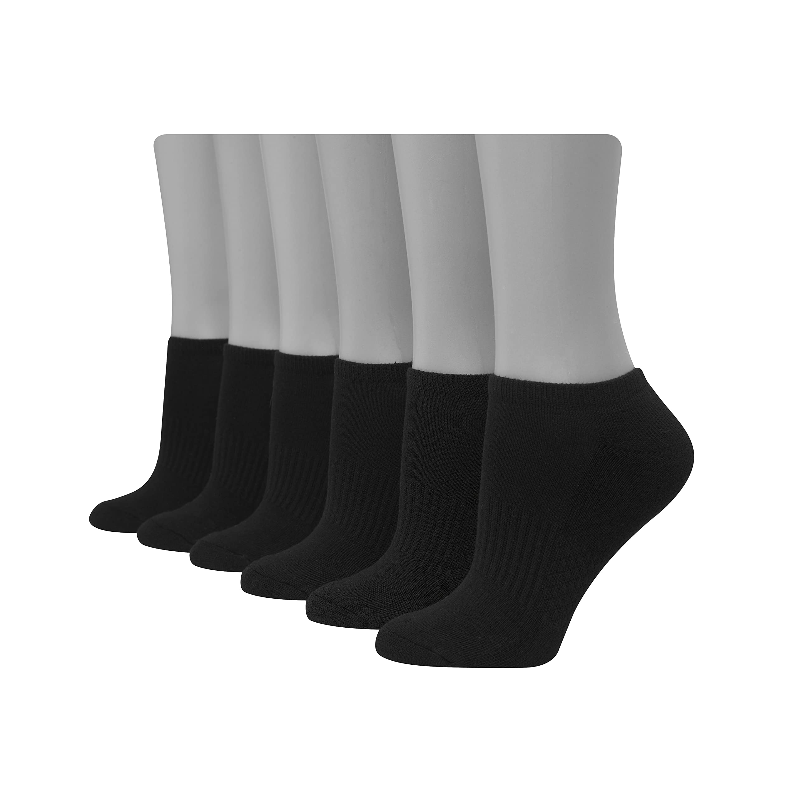 Hanes Performance Women's Extended Size Cushioned 6pk No Show Athletic Socks 8-12 BLACK
