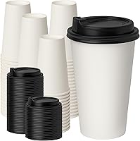 Vista 15 de RACETOP Paquete de 50 tazas de café de papel desechables de 16 onzas con tapas y mangas, vasos de papel desechables blancos, tazas calientes