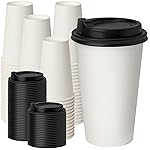 RACETOP Coffee Cups with Lids 16 oz 100 Pack, Disposable Paper Cups with Lids, To Go Hot Cups for Home/Office