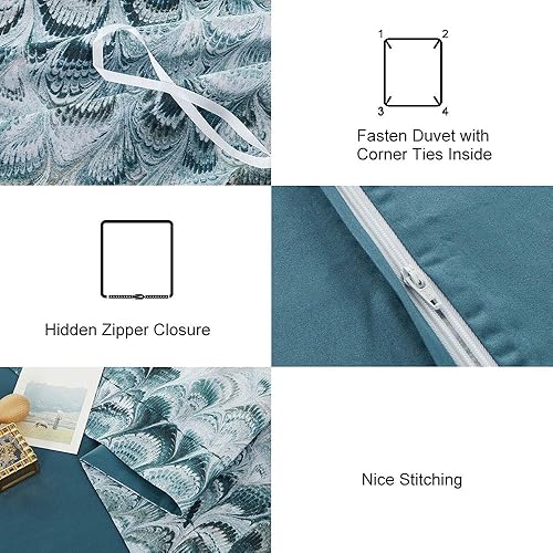 Miniatura 6 de MILDLY Juego de funda de edredón de tamaño Queen 100  algodón moderno juego de funda de edredón azul 3 piezas ultra suave con cierre de cremallera y