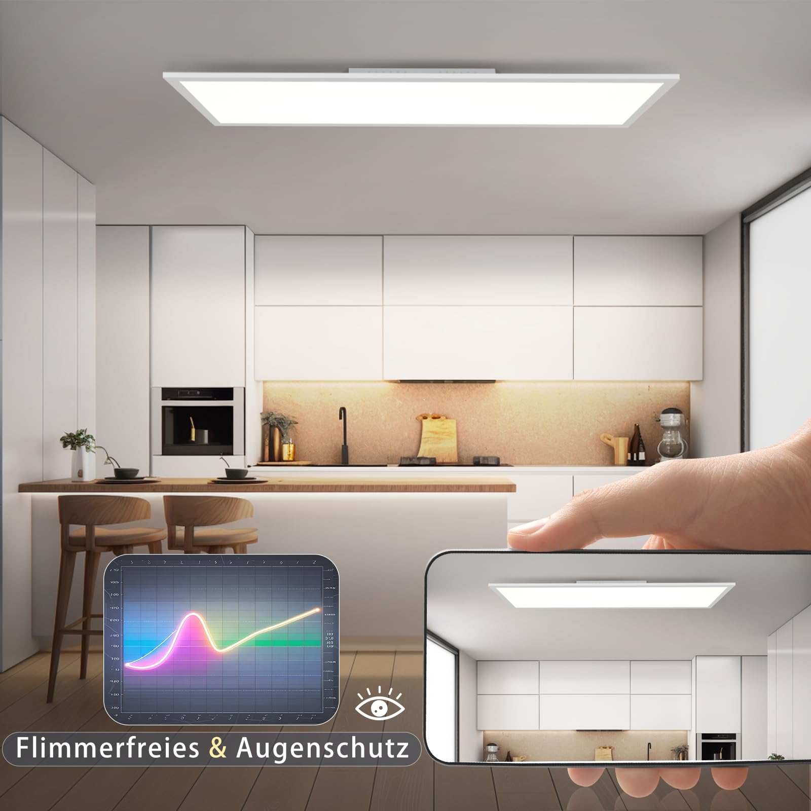 CBJKTX LED Panel Deckenleuchte Dimmbar - Flach Lang Deckenpanel mit | Fernbedienung Groß Deckenlampe Weiß Tageslichtlampe Bürolampe Decke für Büro Werkstatt Küche Arbeitszimmer Flur