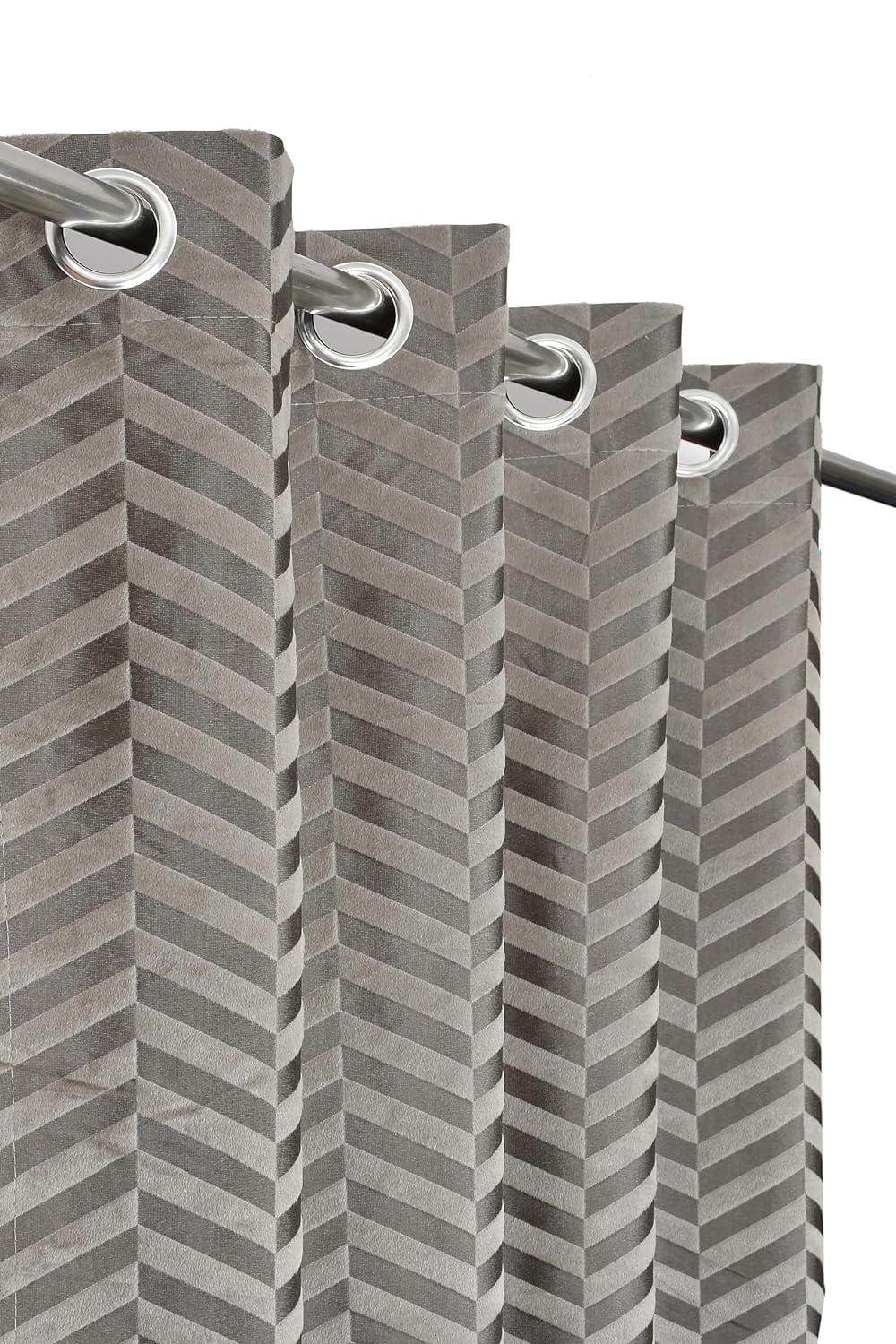 Premium 1 Piece Velvet Curtain Zigzag Pattern Eyelet Window and Door Room Darkening Curtains 5 feet Long Set of 1 (Grey, Window 4 Feet x 5 Feet)-image-24