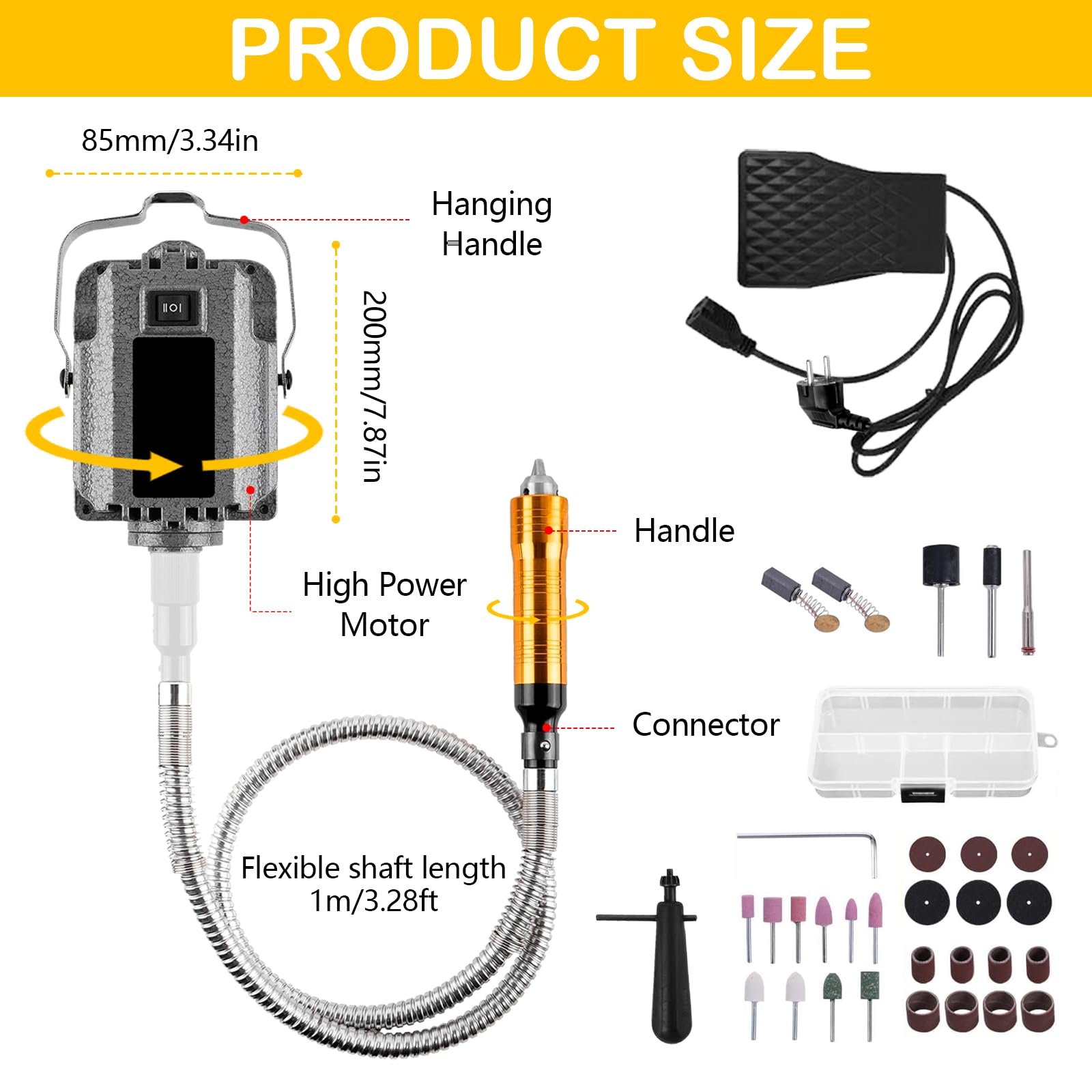 Pulidora, Micromotor Pulido Eléctrico 0-30000 Rpm 800W Herramienta Grabado Con Control Pedal Pulidora Eléctrica Para Laboratorio Joyería Cerámica Silicona Vidrio Tallado En Madera Pulido Dientes