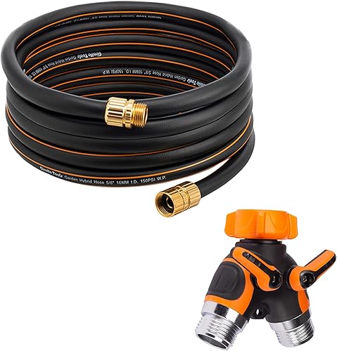 Divisor de manguera de jirafa con manguera de jardín híbrida de 58 pulgadas x 25 pies, longitud personalizada, sin torceduras, manguera flexible a