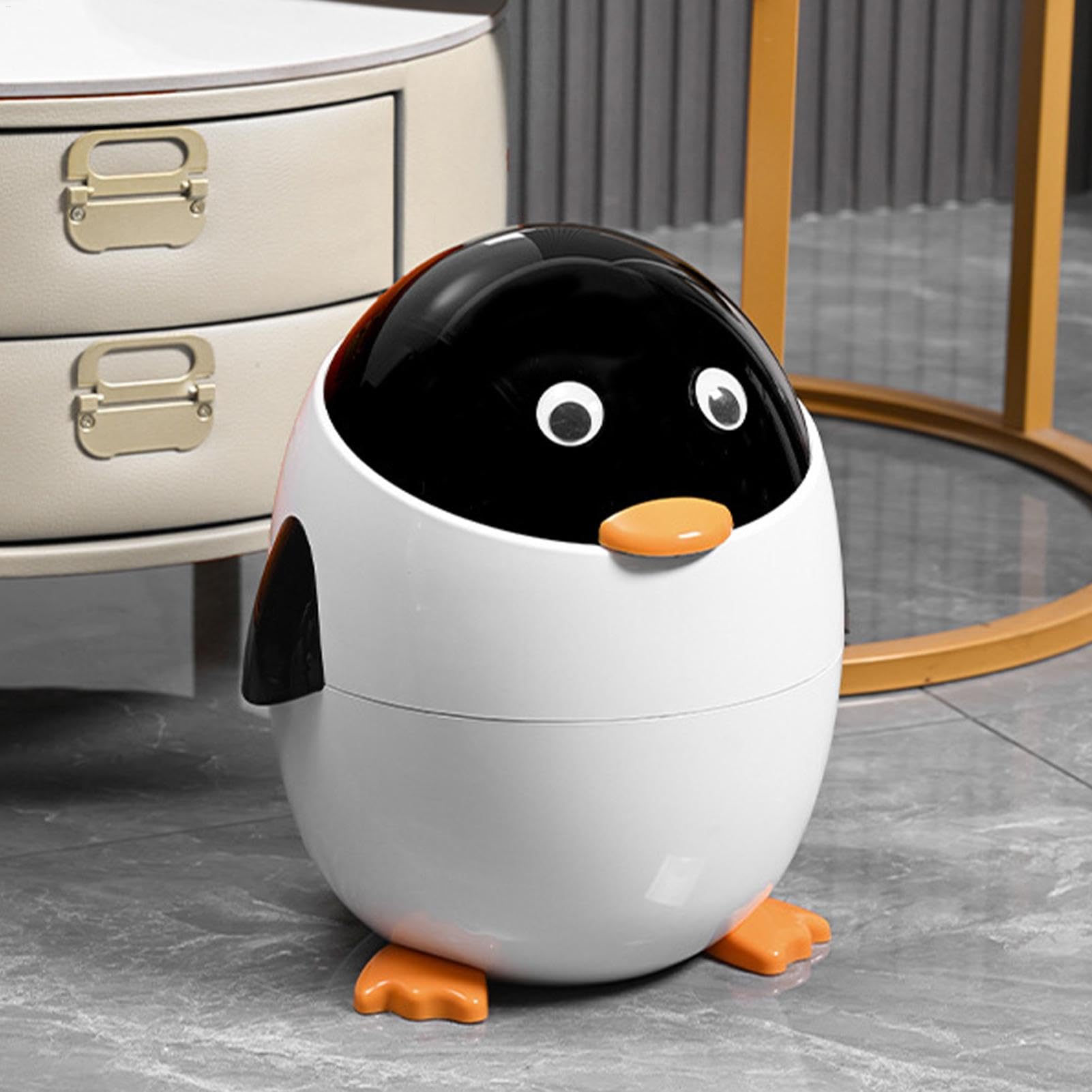 Süßer Pinguin-Mülleimer mit Deckel für Untertische - Cartoon-Tier-Papierkorb für Kinderzimmer, Badezimmer, Büro und Wohnzimmer