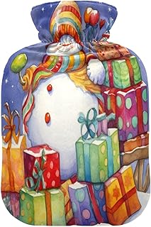 Wajiw Hot Water Bottle with Cover 2L Warm Water Bottle for Hot and Cold Compress Hot and Cold Therapies,Hand Feet Warmer,Christmas Snowman
