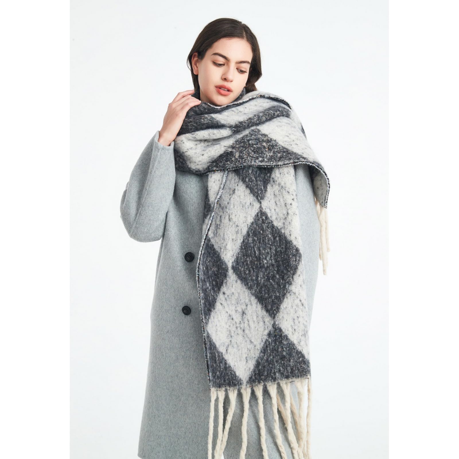 Foulard Donna Scaldacollo Da Caldo E Alla Moda Con Nappa Jacquard Per L'autunno Inverno