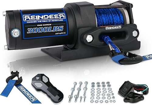 Miniatura 9 de REINDEER Nuevo cabrestante de 12 V, capacidad de carga de 4500 libras, kit de cabrestante eléctrico, cuerda sintética con Hawse Fairlead impermeable