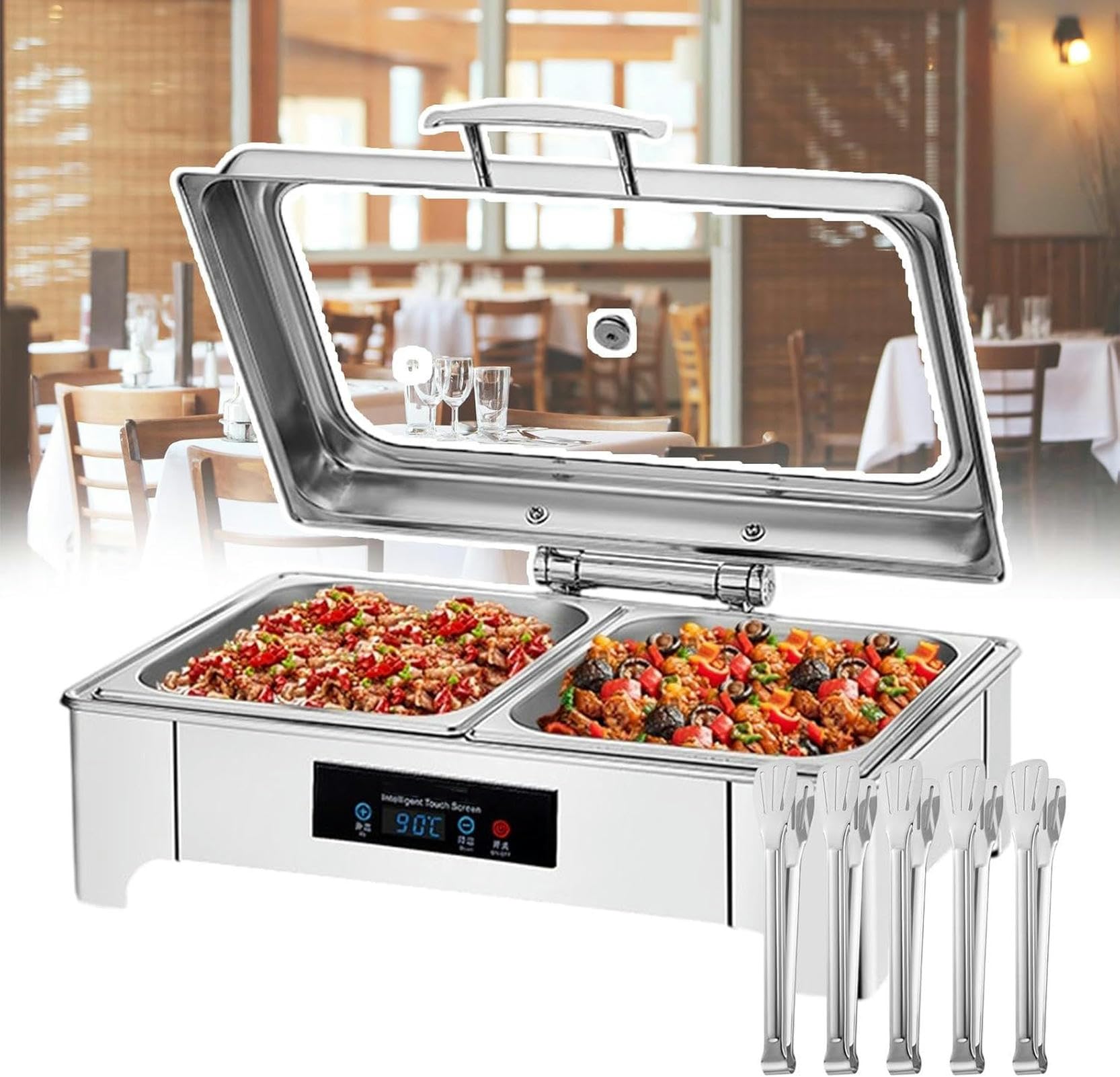 Chauffe-Plats Électrique 1/2/3 Grilles, 400 W, en Acier Inoxydable, avec Couvercle Transparent Et Plateau Chauffant, Cadre Épais, Facile À Nettoyer, 13,5 L, 2 Grilles,