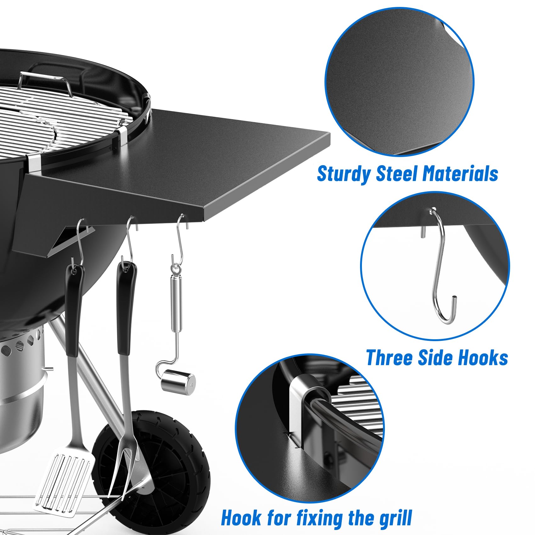 Charkettle - Estante de mesa para parrilla compatible con parrillas Weber de 22 pulgadas, parrilla de carbón para exteriores, accesorios de barbacoa con ganchos 4