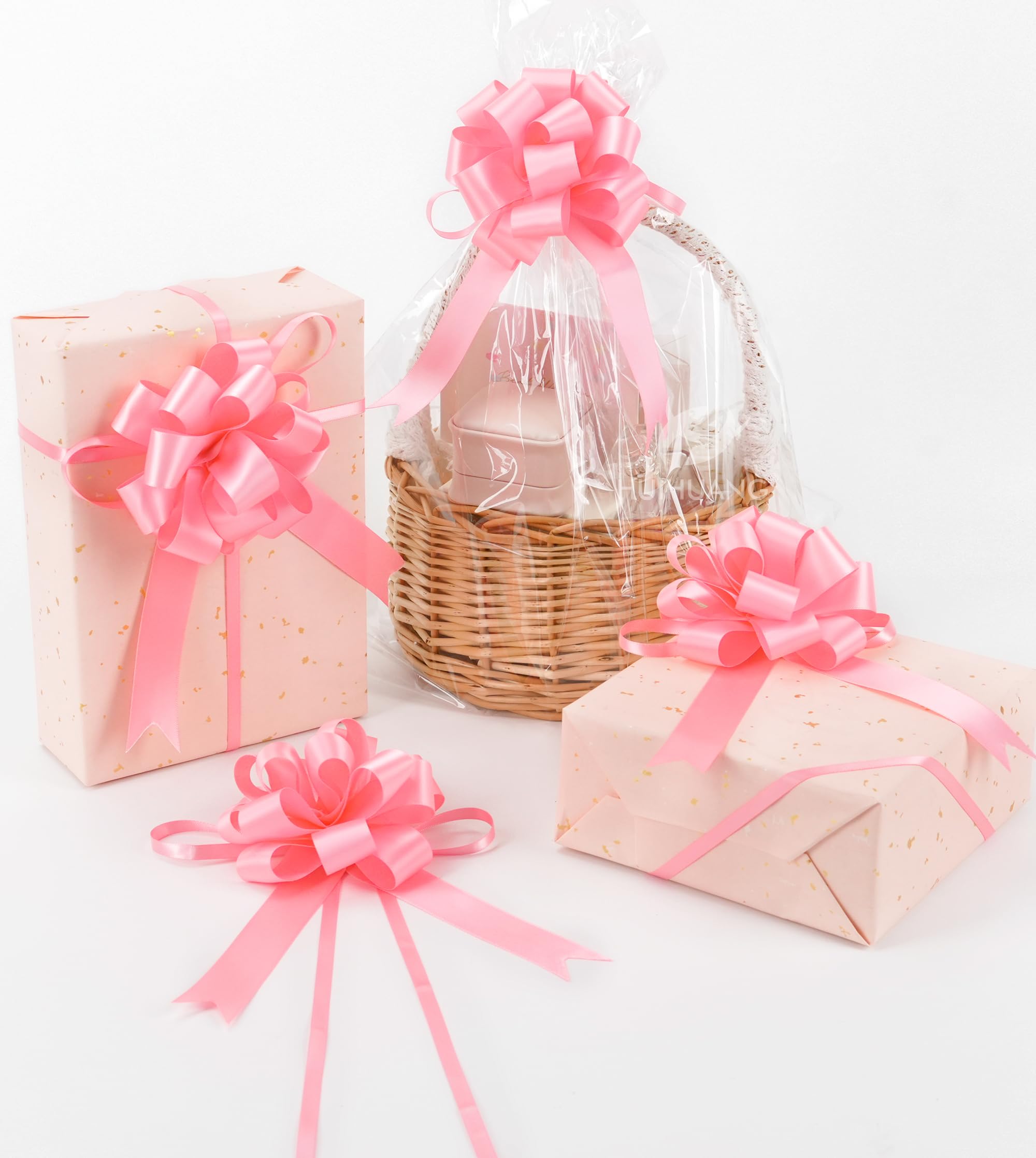 HUIHUANG Satin Pull Bows 4.5"x 12Counts (Baby Pink)