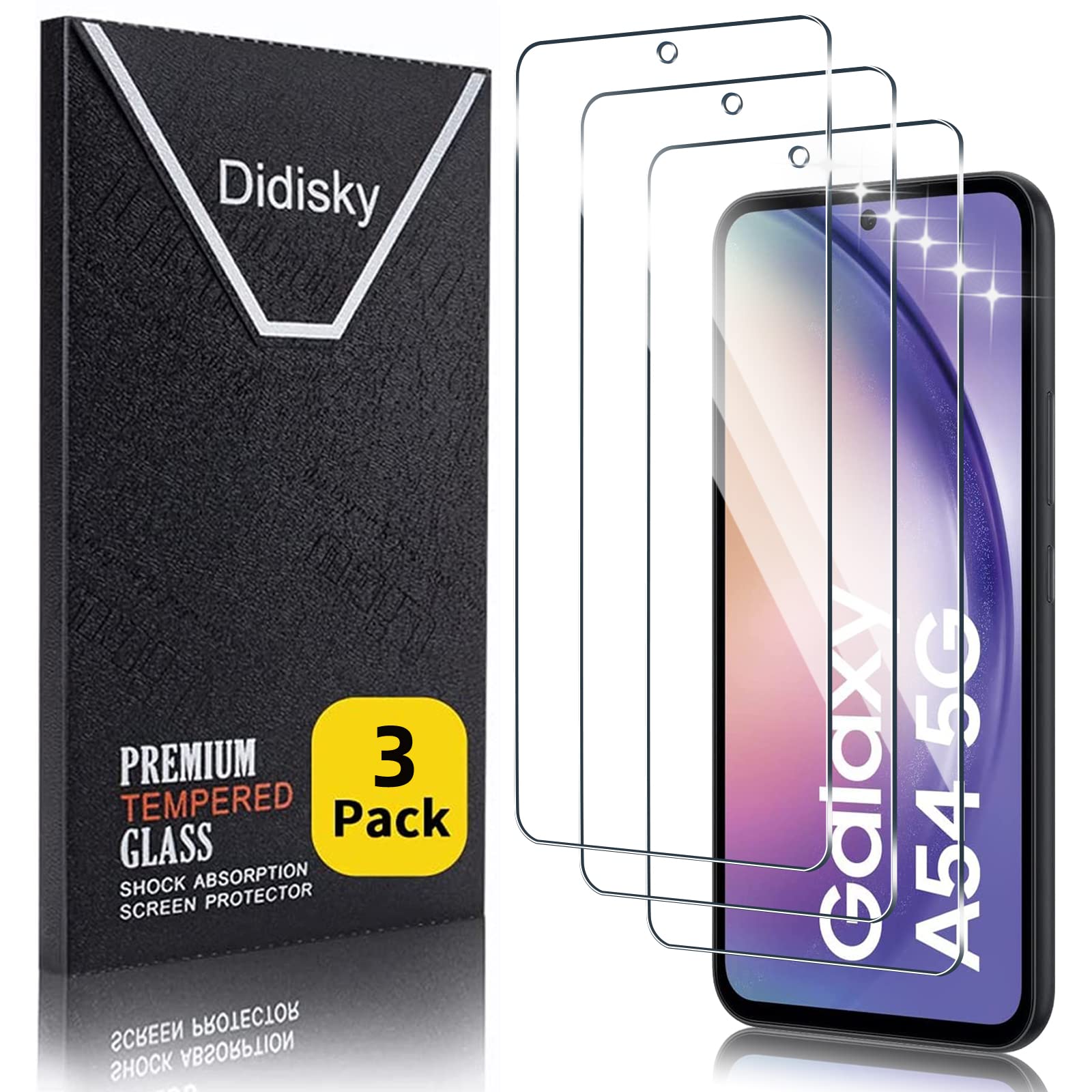 Didisky3 Pack Tempered Glass Screen Protector for Samsung Galaxy A54 5G, Soft Touch,Easy to Clean, Easy to Install, Transparent