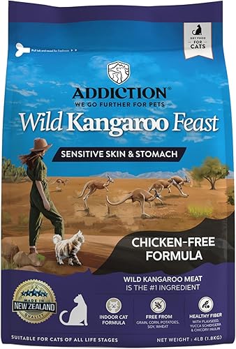 Addiction Wild Kangaroo Feast Dry Cat Food – Limited Ingredients, Novel Protein for Cats with Sensitive Skin & Stomach – Chicken Free & Grain-Free - Made in New Zealand 4lb