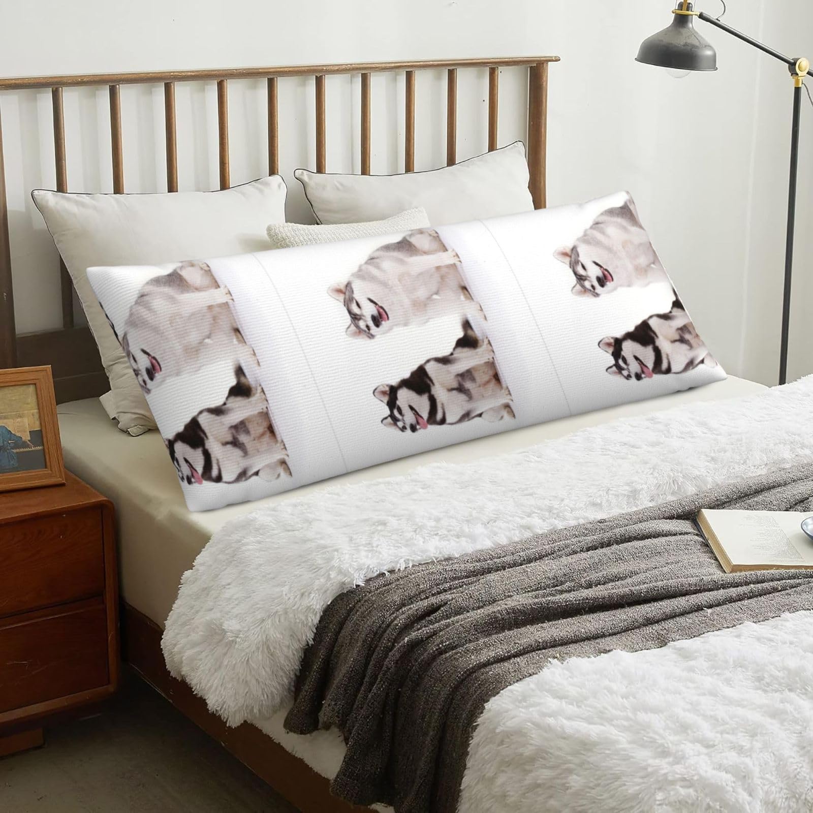 Husky Dogs Printed, Body Pillow Cover with Zipper,Long Body Pillowcase 20 x 60 in