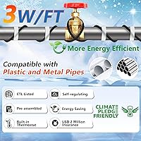 Vista 1 de HEATIT Cable calefactor autorregulador de tubería de 2 pies para protección contra congelación de tuberías, automático con termostato integrado