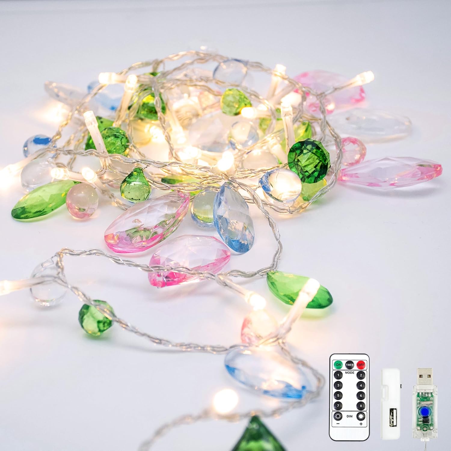 YOLIGHT Crystal Fairy Lights 3m 30 LED Gem String Lights USB Plug in