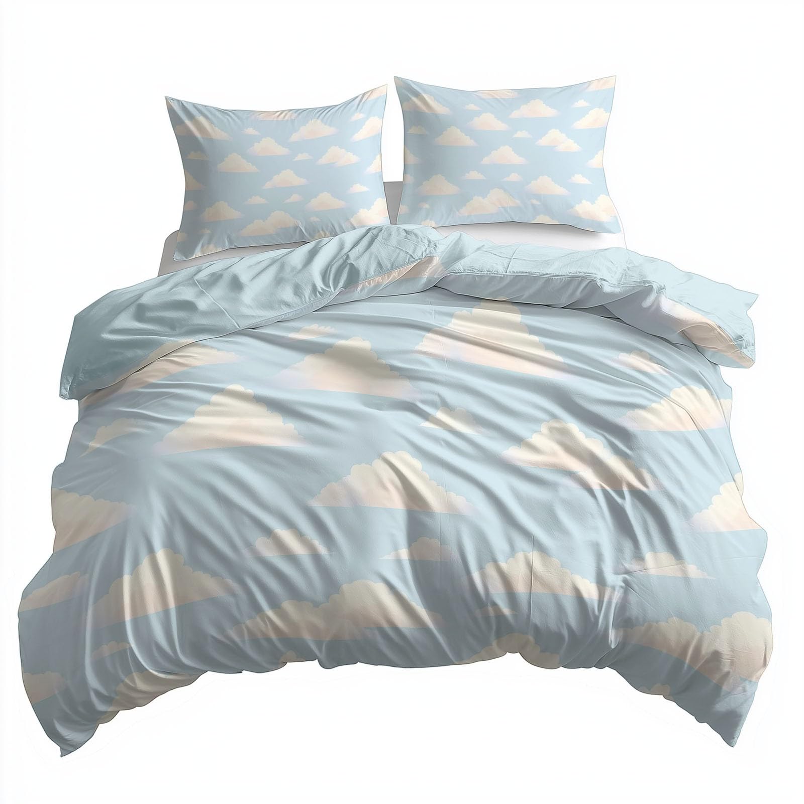 Azul Funda Nordica Cama 90 De 3 Piezas Nubes Juego De Funda Nordica 150X200 Cm Suave Transpirable Y 2 X Fundas De Almohada para Ropa De Cama Infantil Niño Chico Niña