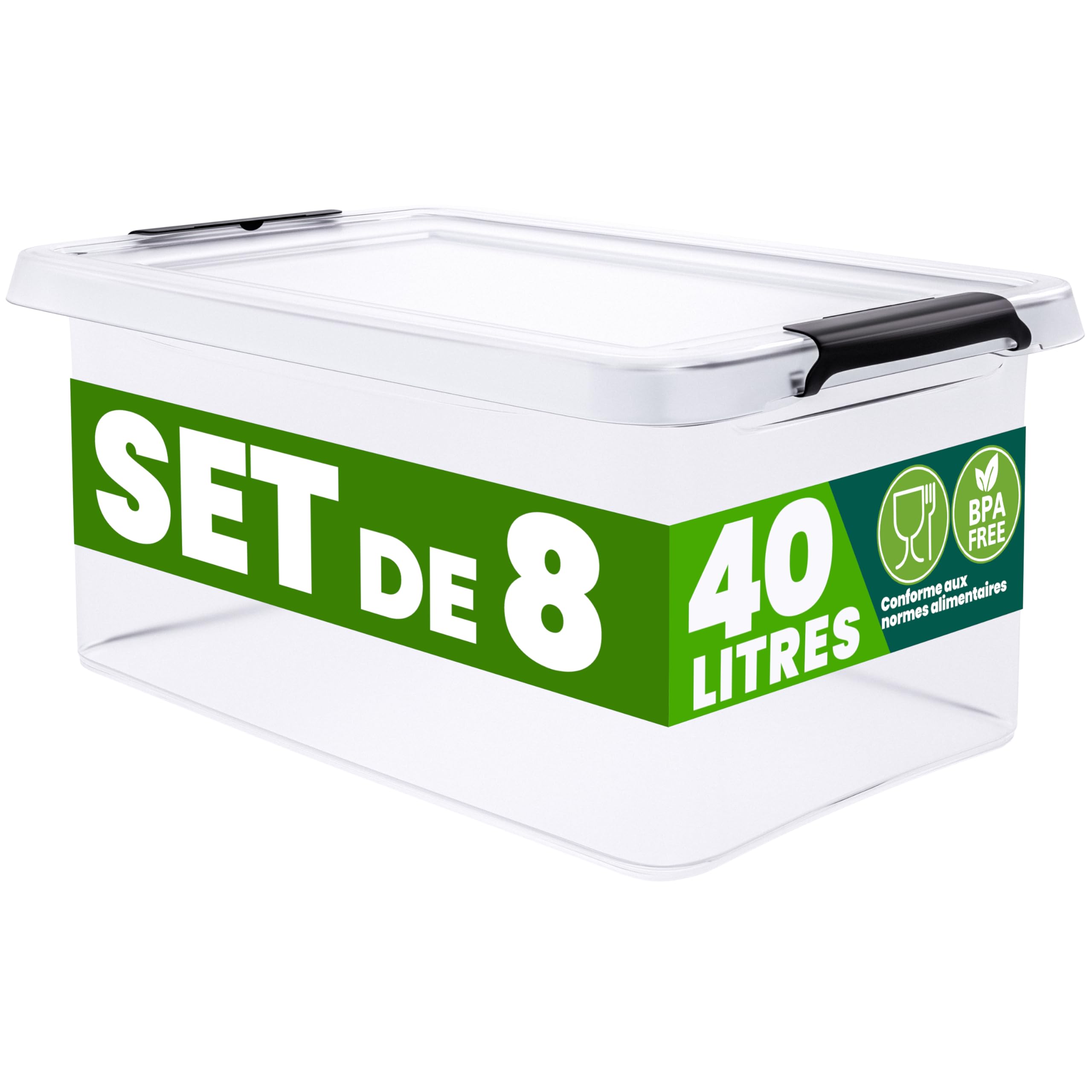 Deuba® 8x Boîte de rangement 40L en plastique transparent empilable sans BPA gain de place caisse de rangement organiseur