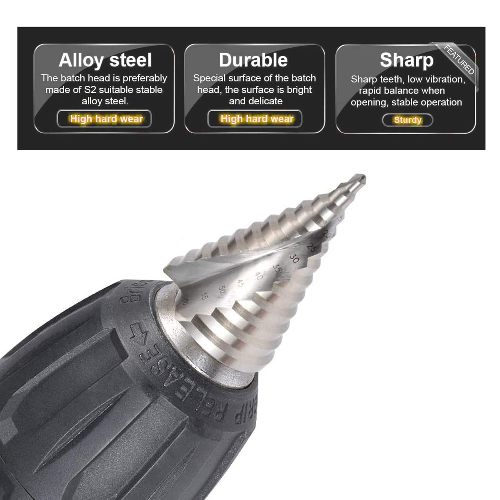 6-60mm HSS Step Drill Bit Large HSS Spiral Groove Step Drill Cono Drill Bit Hole Cutter 12 passi