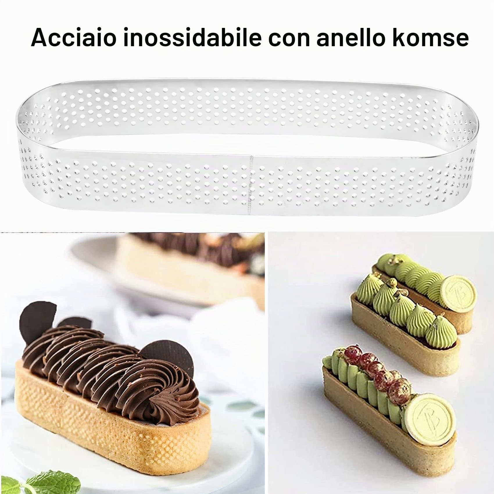 Stampi per tartellette ovali da 15 pezzi, tortiere forate per cottura al forno, acciaio inossidabile, a forma rotonda per torte, mousse, crostate, quiche