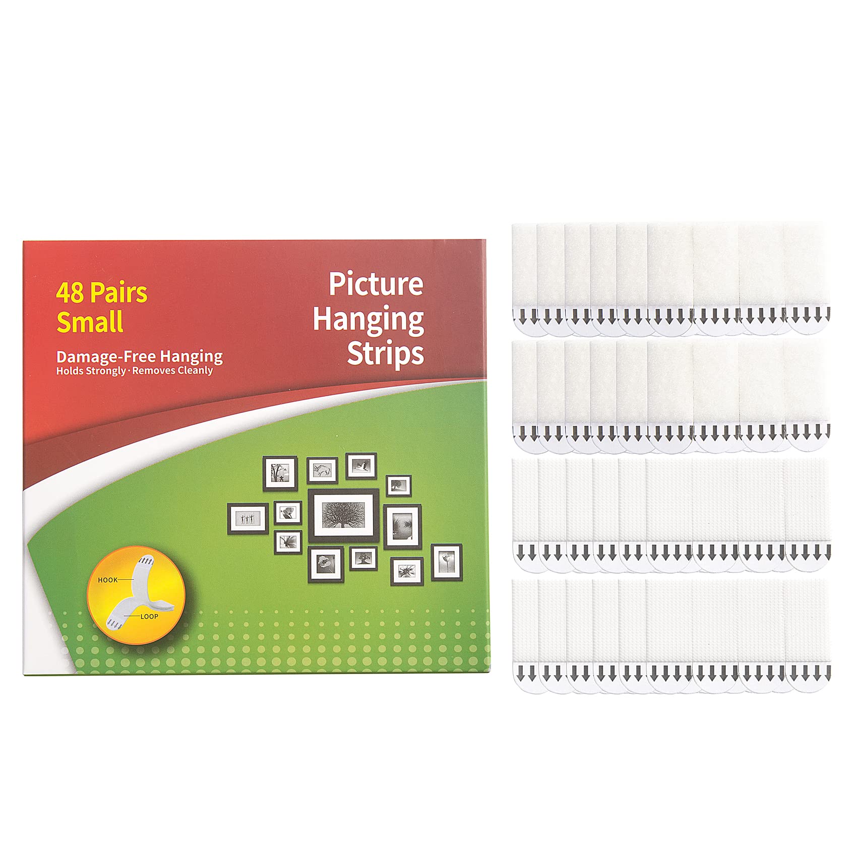 sankaragi 48 Pairs(96strips) Small Picture Hanging Strips Heavy Duty, Removable Hook and Loop Strips, Damage Free No Nails, Picture Hanger Adhesive Strips Perfect for Wall Art Hanging