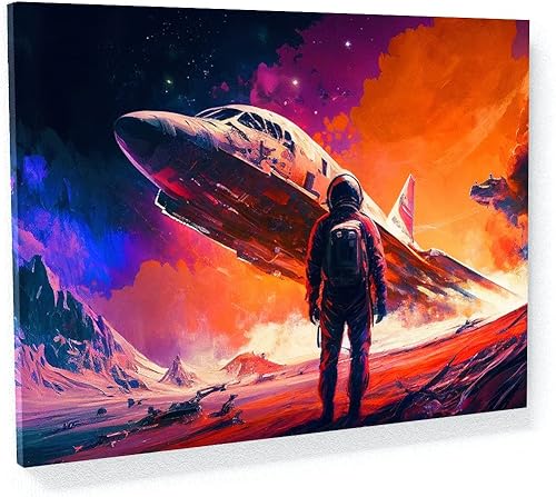 Sense Canvas Arte en lienzo de astronauta y nave espacial 12, decoración del hogar, póster grande de 40 x 30  0.75 pulgadas