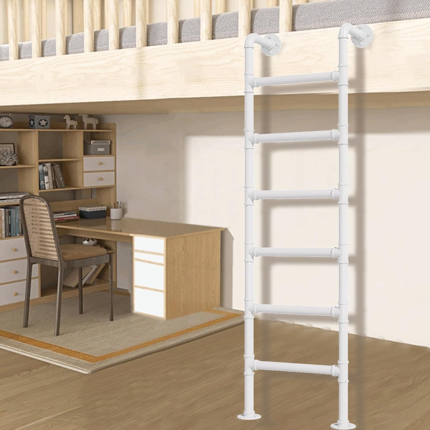 Window Well Ladder, Bunk Bed Loft 5-7 Step, Wall Mounted Metal Heavy-Duty Iron Well Egress Fire Climbing 45-70"