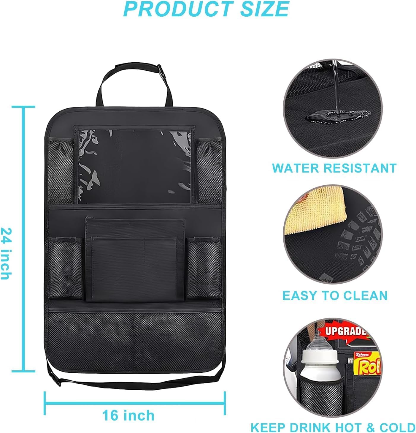 AYWVRBST Car Backseat Organizer, 9 Storage Pockets, Thickened 600D Polyester,Waterproof, Durable, Universal Fit for Sedan SUV, Truck, Minivan(2, Black)