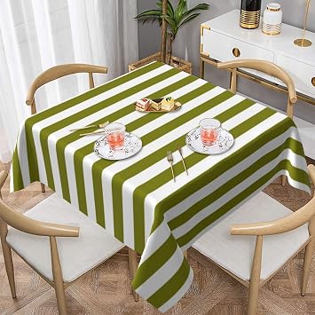 Square Tablecloth, Modern Olive Green and White Striped Table Cloths Washable Table Cover for Kitchen and Holiday, 54" x 54"