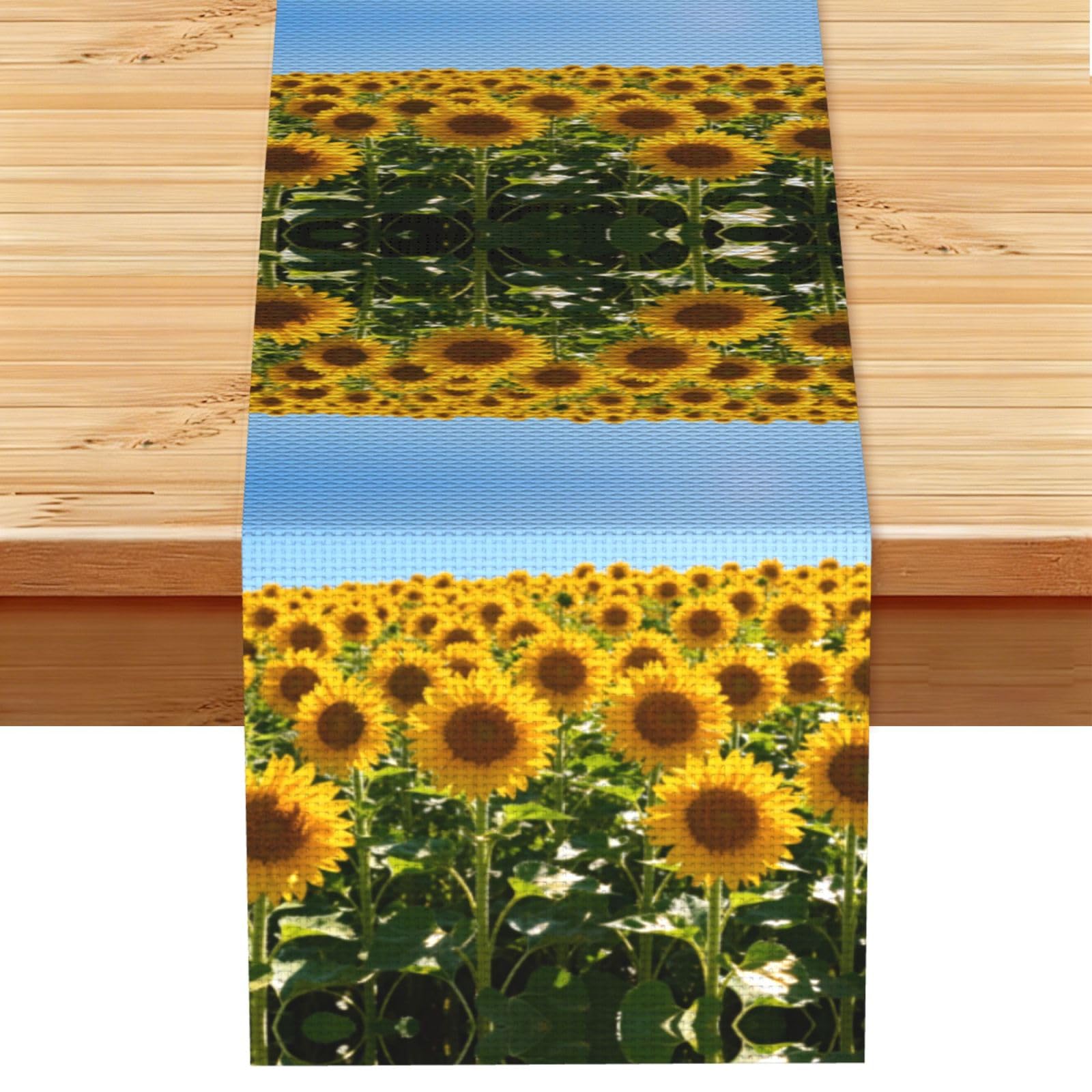 Sunflower Field Linen Look Table Runner 13x72-Wrinkle Resistant Farmhouse Style for Dining Table Decor