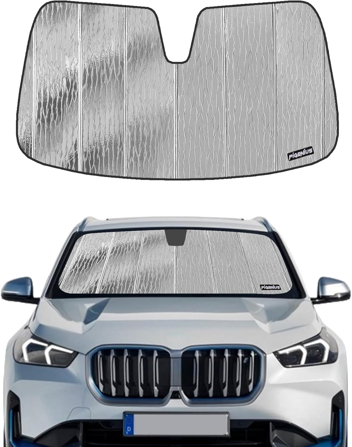 Windshield Sun Shade for BMW X1 2016-2022,Front Window Sunshade Shield,2-in-1 Reflective Sun Shade,Silver for Summer, Black for Winter