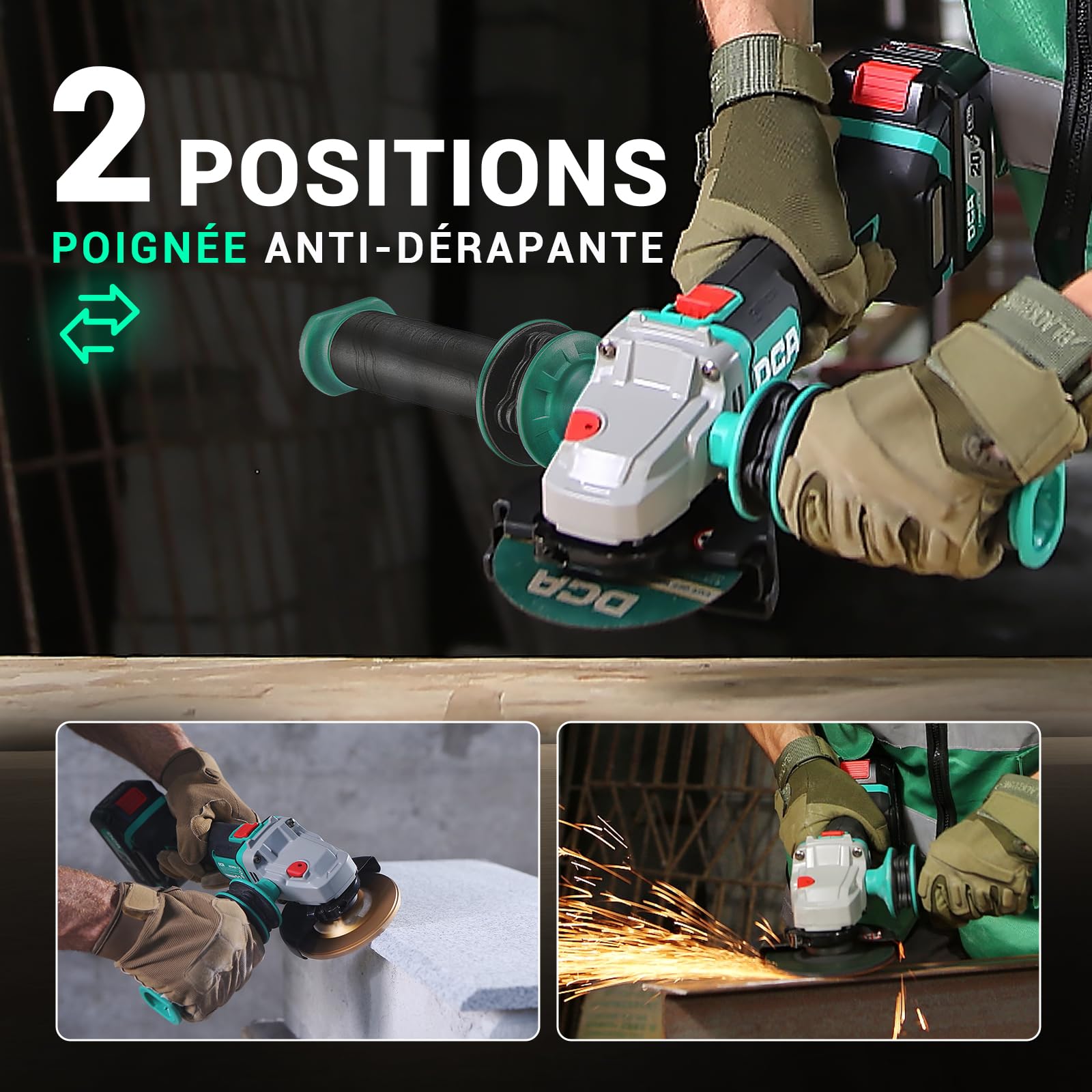 DCA Meuleuse d'angle Sans fil Sans balai 20V, Ø125mm, incl. Batterie 4.0Ah & Chargeur Rapide, 8500 tr/min Meuleuse d'angle avec Capot à Fermeture Rapide, 6 Disques pour Tronçonner, Poncer