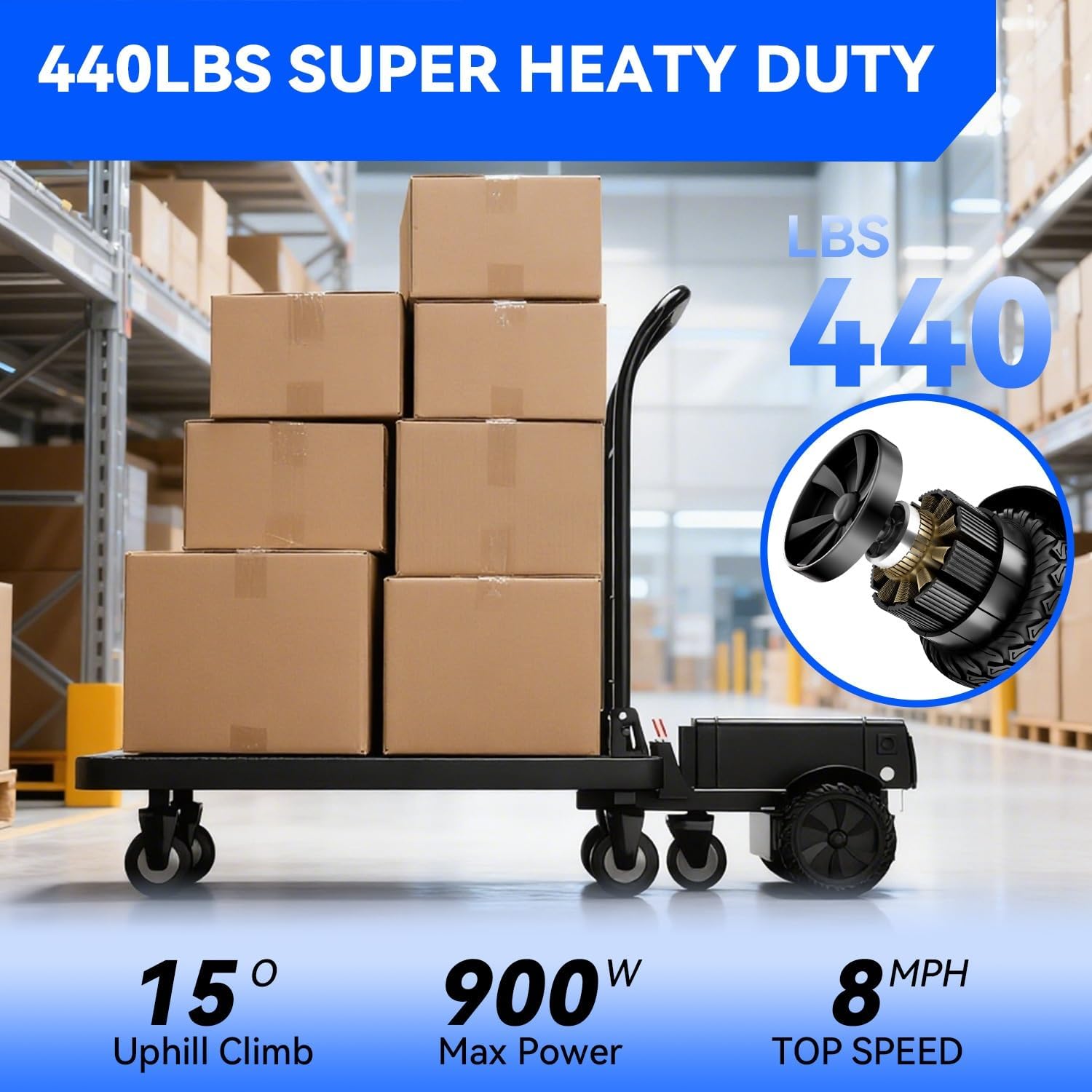AONIU Electric Hand Truck Cart,Max Load 1100 Lbs Heavy Duty 1200W Power ElectricTrailer Dolly Utility Wagon Push Cart Electric Platform Flatbed Truck Cart for Warehouse Logistics Move House Garden