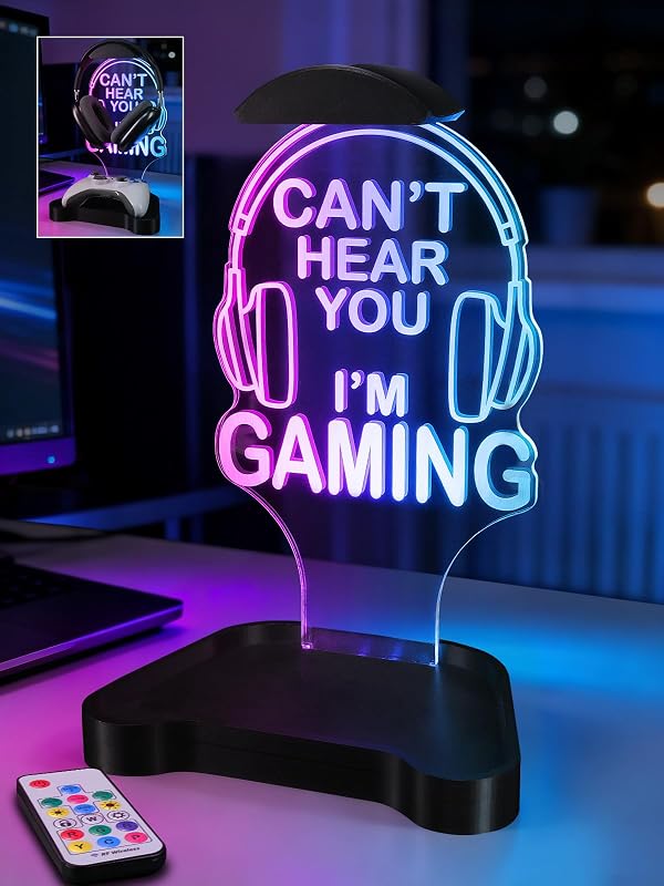 CoolGift Mart Light Up Headphone Stand, Headphones Holder with 16 Color Lights, Gamer Gifts for Boys Men Father Dad, Gaming Headset Stand with Game Controller Storage Base for Desk Bedroom Gaming Room