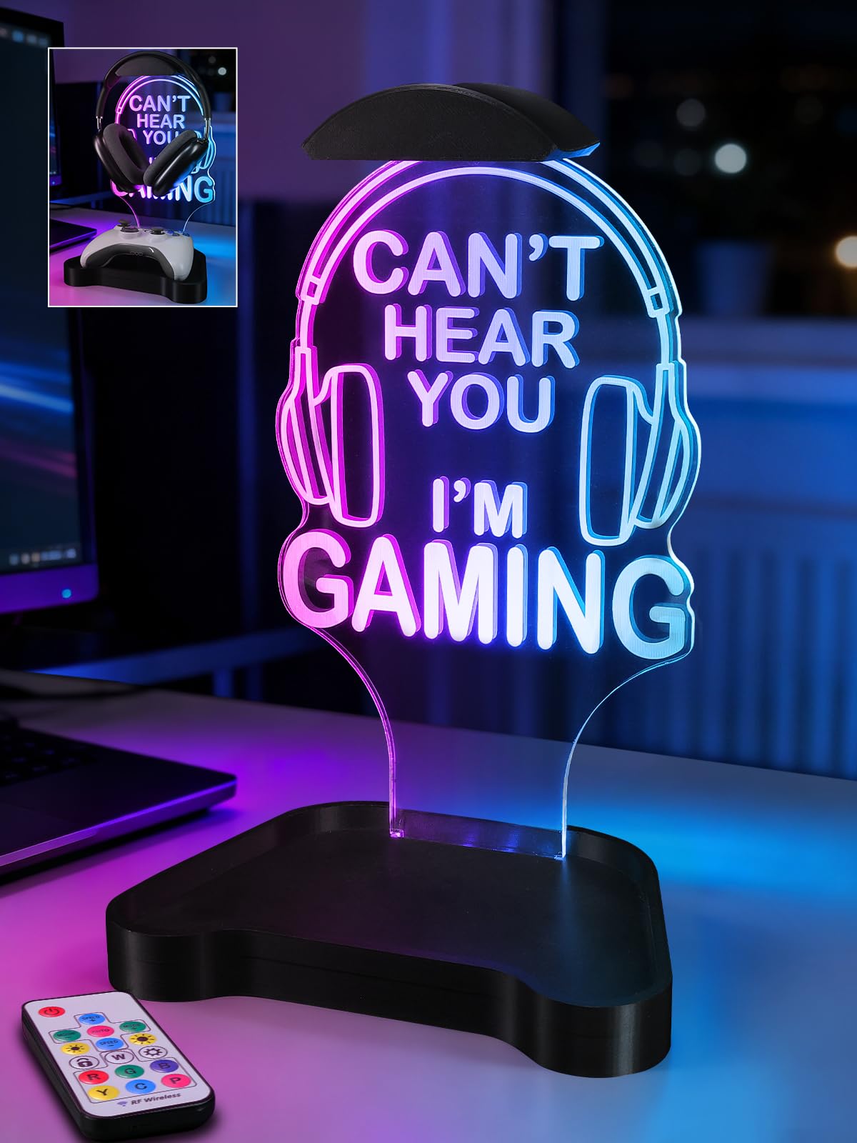 CoolGift Mart Soporte para auriculares iluminado, soporte para auriculares con 16 luces de color, regalos para jugadores para niños, hombres, padre, papá, soporte para auriculares con base de